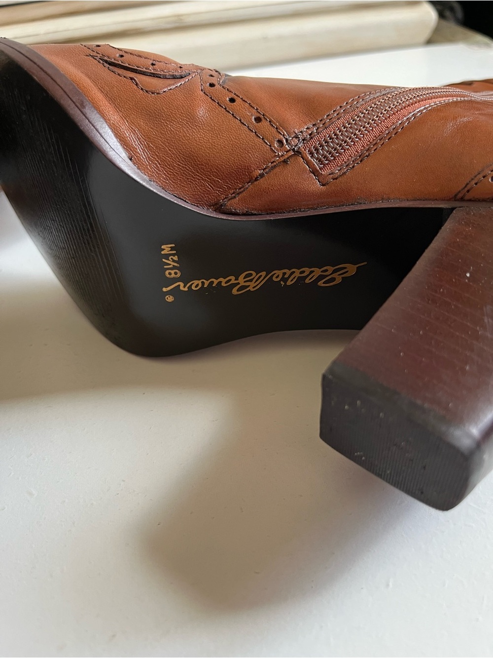 Vintage Leather Eddie Bauer Western Cowgirl boots high block heel wingtip design - Picture 2 of 12